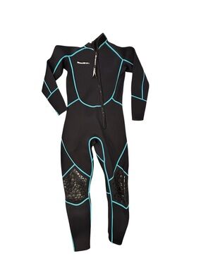 SeaSkin Black One-Piece Wetsuit Teal Piping Women’s L Neoprene Surfing Diving